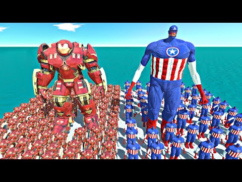 Hulkbuster Team vs Colossal Titan Captain America Team - Animal Revolt Battle Simulator