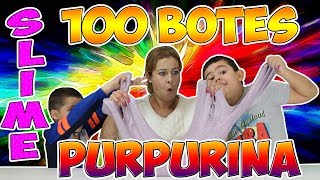 MIXING 100 BOTTLES OF GLITTER INTO A GIANT FLUFFY SLIME!! Mezclamos 100 botes de purpurina O brillo