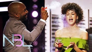 Frank Brea no logró distraer ni un poquito a Desire Ortiz mientras promocionaba el perfume