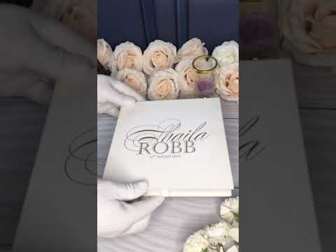 Wedding Ivitation Box, Foil Logo On White Invitation Boxes With Acrylic Wedding Invite
