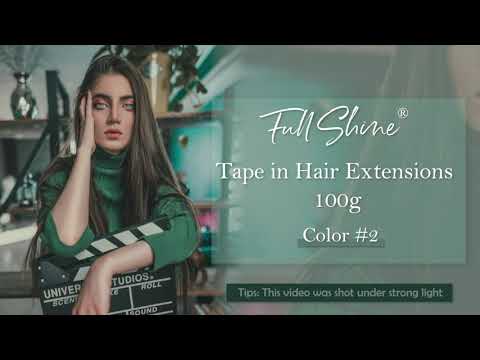 Full Shine Tape in Hair Extensions Human Hair 100 Grams Darkest Brown (#2)