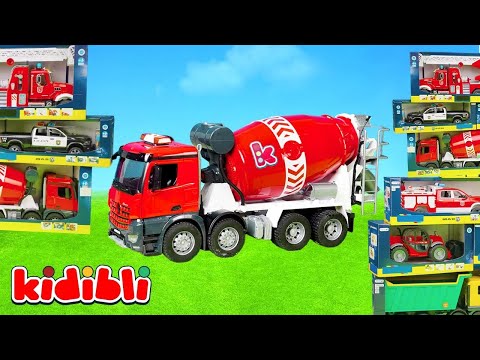 Toy Cement Truck & Crane at the Construction Site 🚧 Toys Construction Vehicles for Kids | Kidibli
