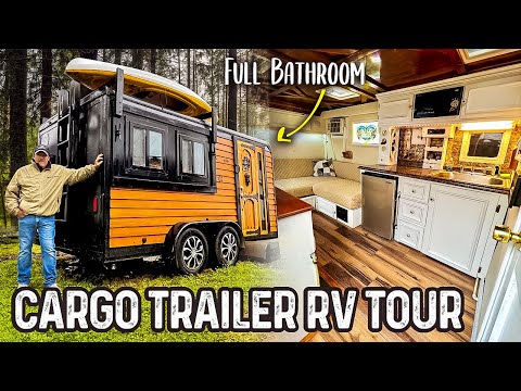 INSANE Cargo Trailer 7x14 Camper Conversion | Full Bathroom & Shower