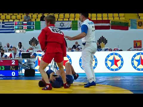 SHAROMOV (RUS) VS IRGANASHVILI (GEO). Youth M 71 kg. European SAMBO Championships 2021