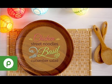 Chicken Street Noodles with Basil Cucumber Salad