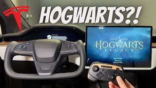 Can you play GAMES in your TESLA??! (Hogwarts Legacy Setup And A GIVEAWAY!!)