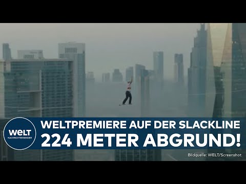 DUBAI: Ein Balanceakt über den Wolken - Slackline-Star Jan Ros trotzt 224 Metern Abgrund