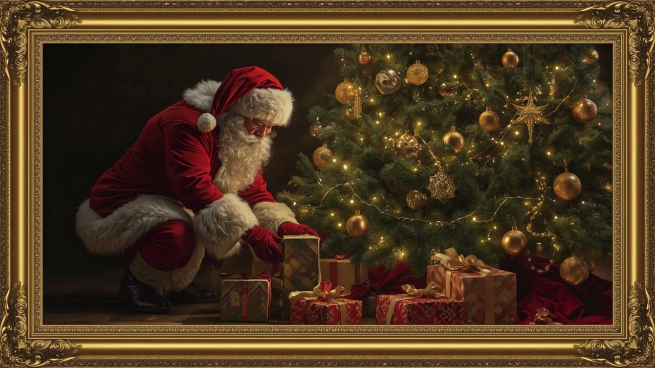 Classic Santa by the Christmas Tree | Cozy Holiday Frame TV Art for Warm Festive Home Ambience
