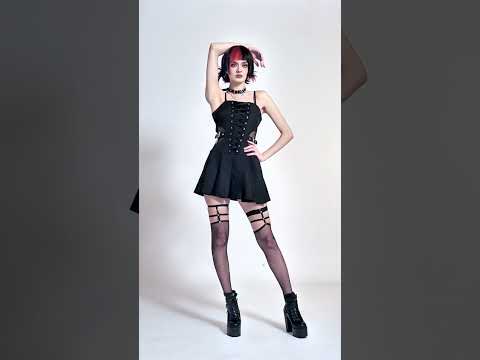 Black Gothic Pleated Dress with Lace-Up Corset Front
