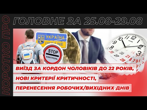 відео прев’ю для Перетин кордону чоловіками 18–22 років, нові критерії критичності, перенесення робочих днів у воєнний час та позиція ВС щодо мобілізованих у квоті для осіб з інвалідністю. Коротко про головне за тиждень 25.08–29.08.2025