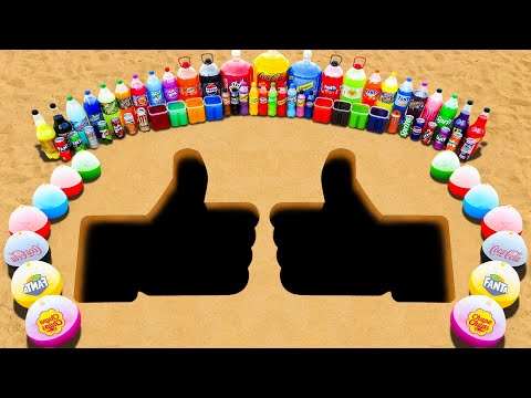 How to Make Two Like Button with Orbeez & Cement, Big Balloons of Sodas, Fanta, Coca Cola vs Mentos!
