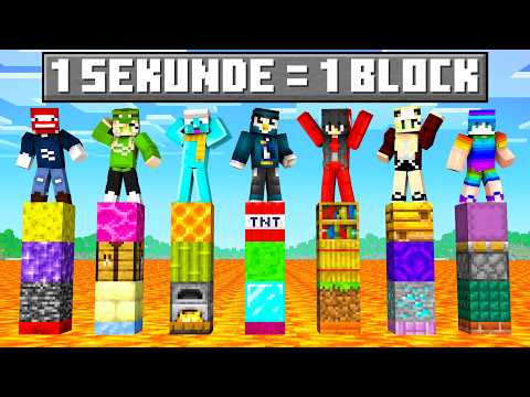 8 YOUTUBER mit OP AUSRÜSTUNG im ZUFÄLLIGE BLÖCKE TURM in Minecraft