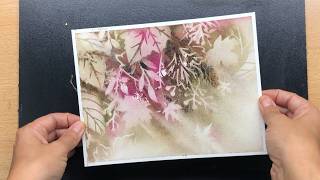 WATERCOLOR Leafy Floral & Reverse Stenciling - relaxing painting process - 362