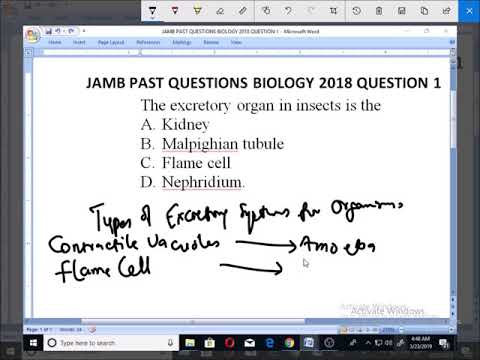 JAMB PAST QUESTION BIOLOGY 2018 QUESTION 1 Excretory Organ of Insects