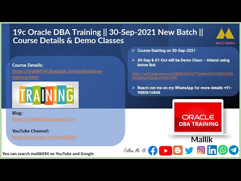 19c Oracle DBA Training || 30 Sep 2021 New Batch || Course Details Demo Classes
