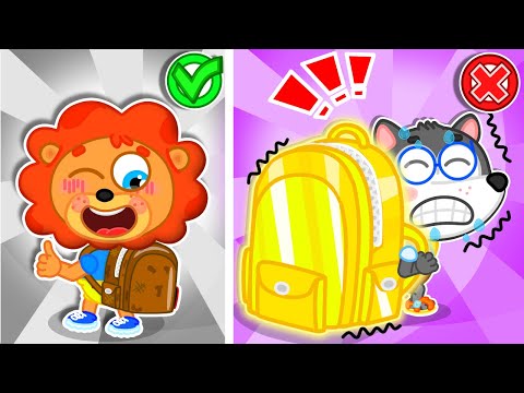 Löwen familie | Riesiger Schulrucksack | Cartoon für Kinder