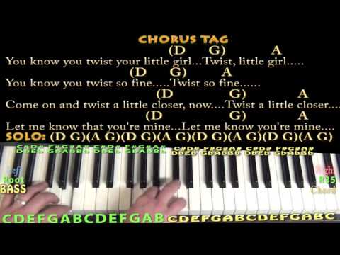 Twist and Shout (The Beatles) Piano Lesson Chord Chart with Chords/Lyrics - D G A