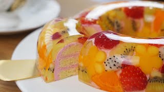 이런 과일 젤리 케이크 보신 적 있나요? / Donut Shaped Beautiful Fruit Jelly Cake / Lemon Cake / 컵 계량 / Amazing cake