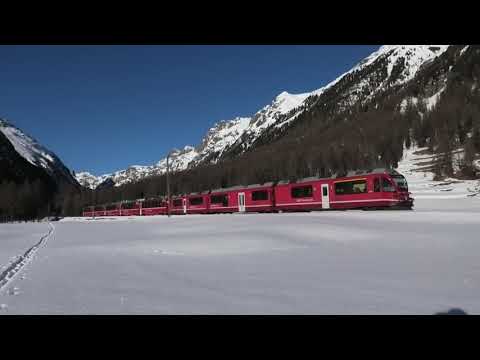 (HD) The Rhätische Bahn RhB - Trains at Bever - 12/1/20