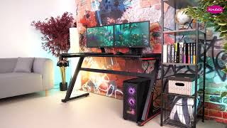 Herný stôl, 140x60cm, čierny, červený, MACKENZIE 140