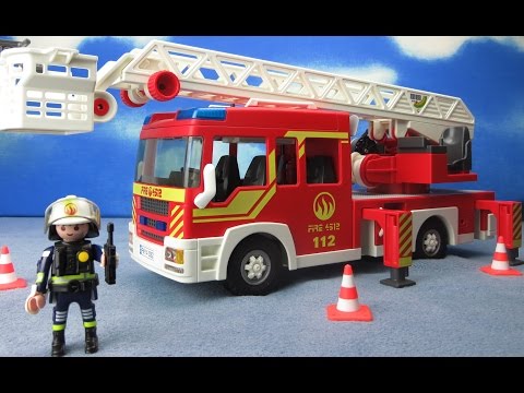 Playmobil Feuerwehr deutsch: Leiterfahrzeug Feuerwehrauto für Kinder