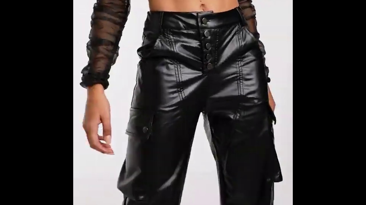 PU cargo pant in black