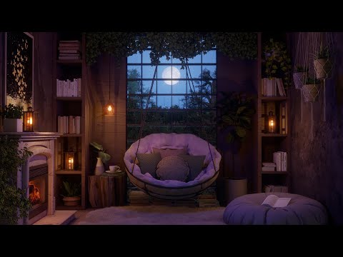 Cozy Reading Nook Ambience🌙Gentle Rain Sounds, Crackling Fireplace & Occasional Page Turning Sounds