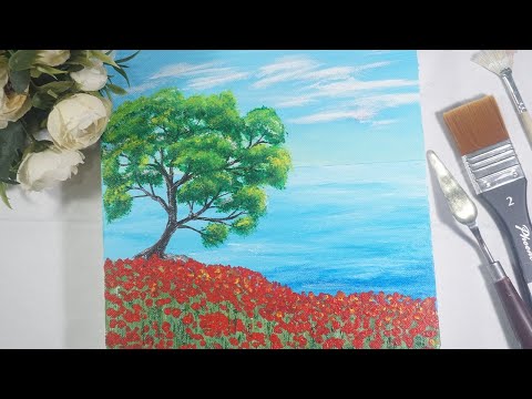 Lonely Tree on The Seaside | Seascape Painting | Sea Acrylic Painting | MeArt #51