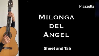Milonga del angel (Astor Piazzolla), guitar lesson, sheet and Tab