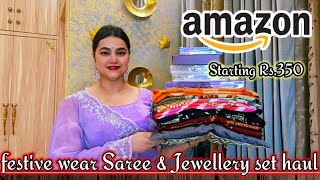 Amazon Unlimited Brand Sale Beautiful Festive wear Saree & jewellery set haul Starting Rs.350