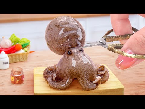 Mimi Help Me! 🐱 Cooking Miniature Stir Fried Octopus With Chili Sauce Tiny Kitchen🔥Tina Mini Cooking