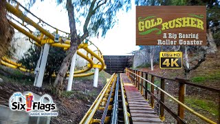 December 2022 Gold Rusher Roller Coaster On Ride Front Seat 4K POV Six Flags Magic Mountain
