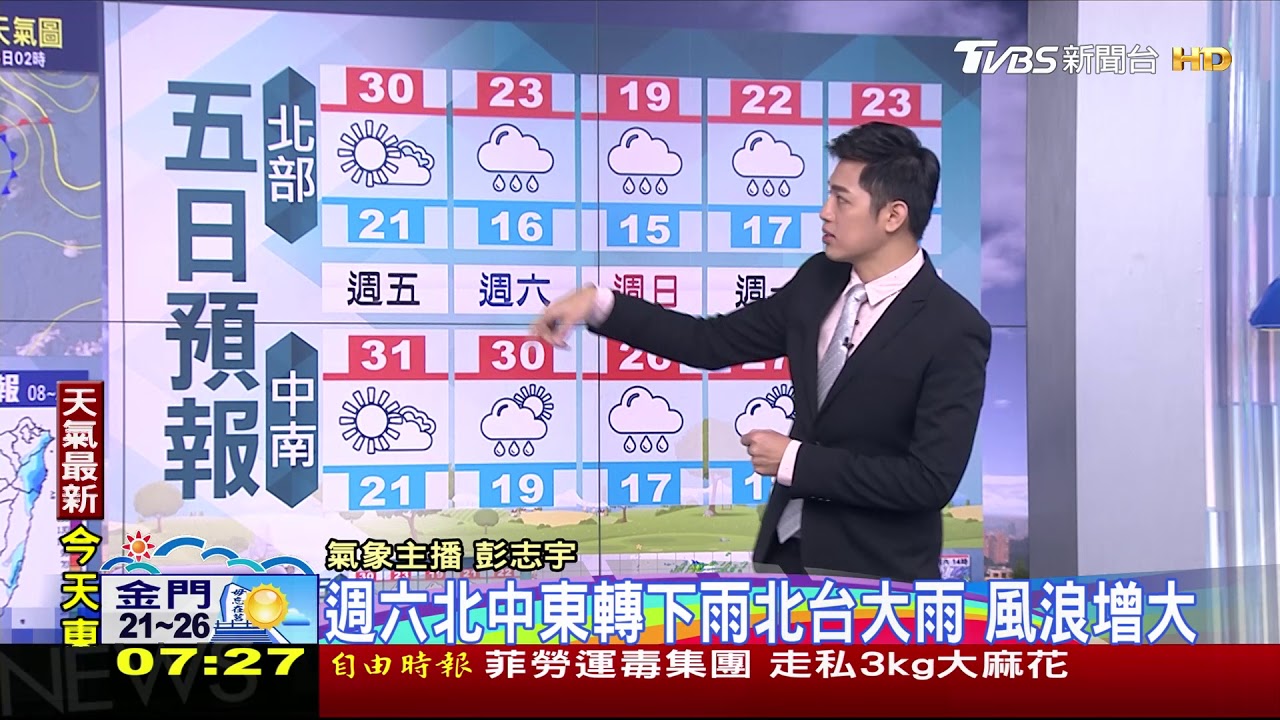 東北風減弱溫升回暖    多雲到晴宜花局部雨