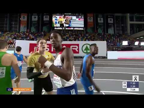 Men's 60m Hurdles Heat 2 at 2023 European Indoor Athletics Championships in Istanbul