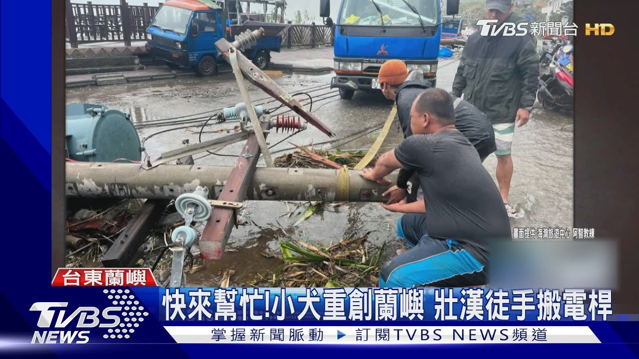 快來幫忙!小犬重創蘭嶼 壯漢徒手搬電桿