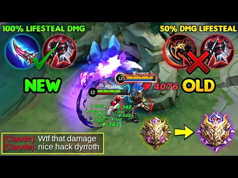 NEW DYRROTH PERFECT LIFESTEAL 1 SHOT BUILD!😲IN SOLO MYTHIC RANK | DYRROTH NEW BEST BUILD 2022