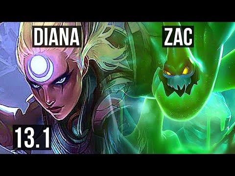 DIANA vs ZAC (MID) | 1.4M mastery, Legendary, 400+ games, 12/4/12 | KR Diamond | 13.1