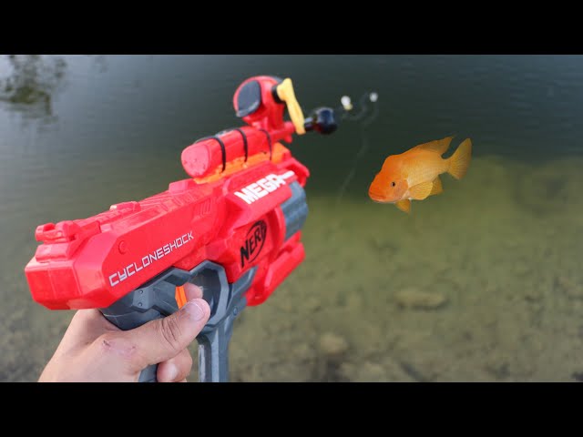 MEGA NERF Blaster FISHING ROD Catches JAWS FOOD!!