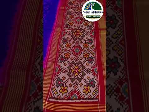 Red & Blue Bandhej Patola Single Ikat Chaniya Choli Dupatta 8 Ply Silk