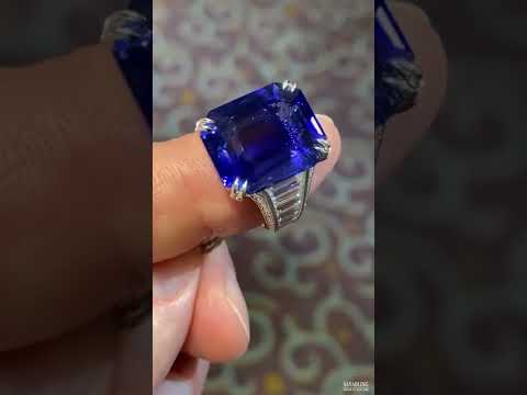 12ct Emerald Cut Blue Sapphire Engagement Ring