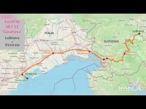 Annuncio del vecchio Treno Eurocity 51 "Casanova", da Venezia Santa Lucia a Ljubljana.