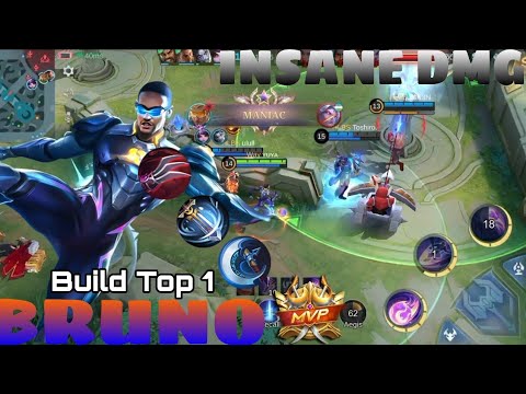MANIAC!! Bruno Best Build Gold Lane!! - Top 1 Build And Emblem ~ MLBB