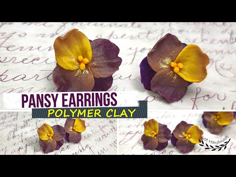 ~JustHandmade~ How to make polymer clay (fimo) earrings with pansies - tutorial