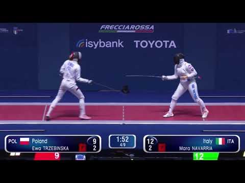 Epee Fencing - A graze to the forehead! | Trzebinkska E vs Navarria M
