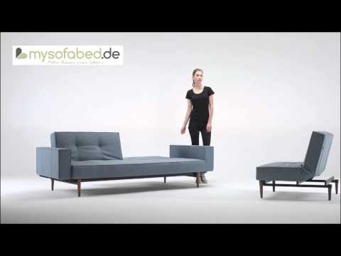 SPLITBACK Schlafsofa mit Armlehnen & Sessel von Innovation - Blue - Dunkle Holzfüße - mysofabed.de