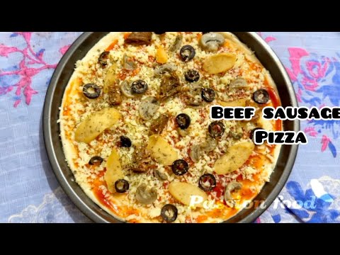 Beef Sausage pizza in oven | Home made pizza |