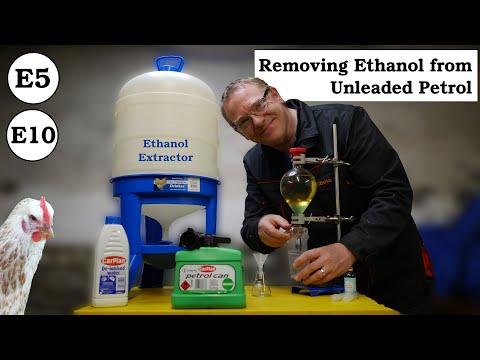 E10 & E5 Ethanol fuel extraction removal from Unleaded Petrol using a Separation Funnel &  Chicken 🐔