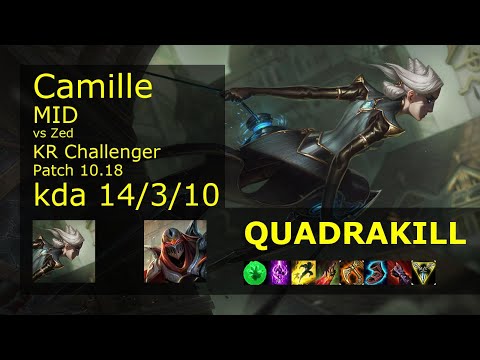 Camille vs Zed Mid - KR Challenger 14/3/10 Patch 10.18 Gameplay // [롤] 카밀 vs 제드 미드