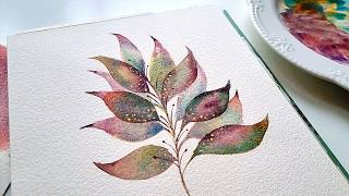 How to Paint Transparent leaf branch using granulation Watercolor