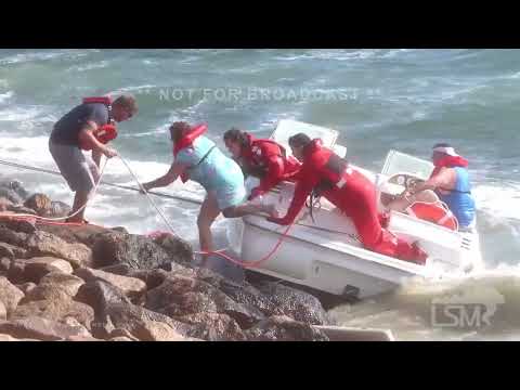 08-07-2022 Bourne, MA - Cape Cod - Boaters Rescued From Sinking Boat- Crashed Into Rocks- High Winds